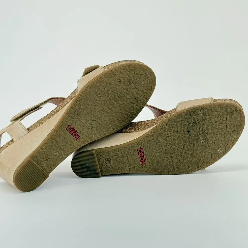 Taos Wedge Sandals Beige Leather Comfort Cork Hook Loop Casual Size 9.5 EU 40 - Picture 6 of 9